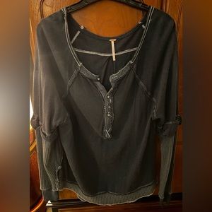 NWOT Free People thermal henley, charcoal. Oversized - size S